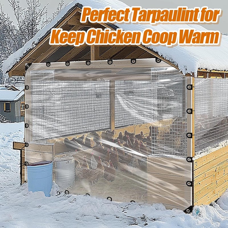 Beeplove 10x12ft Anti-Tear Clear Tarp Waterproof for Patio Winterizing - 2pcs Windproof Poly Tarpaulin, Heavy Duty Transparent Enclosure with Grommets for Covering Chicken Coops Greenhouse Garden Plants - Image 3
